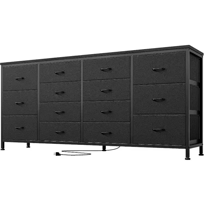 Meuble TV commode à tiroirs en tissu avec prises de courant, 14 tiroirs, 160 cm de large