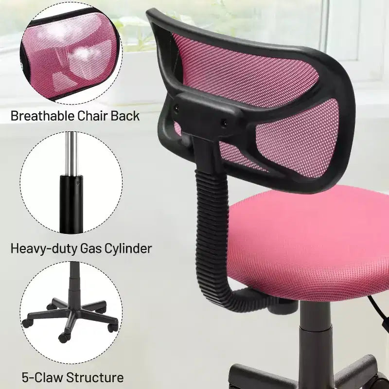 Fauteuil de bureau ergonomique sans accoudoirs, en maille, à dossier bas et pivotant, réglable en hauteur