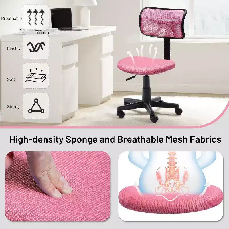 Fauteuil de bureau ergonomique sans accoudoirs, en maille, à dossier bas et pivotant, réglable en hauteur