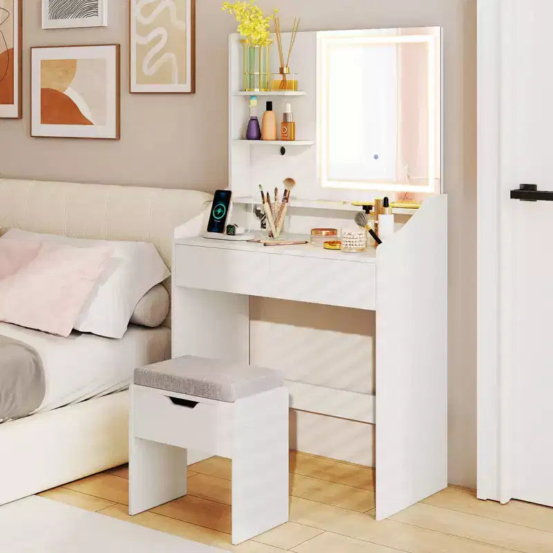 Coiffeuse en bois avec miroir LED et 3 modes d'éclairage