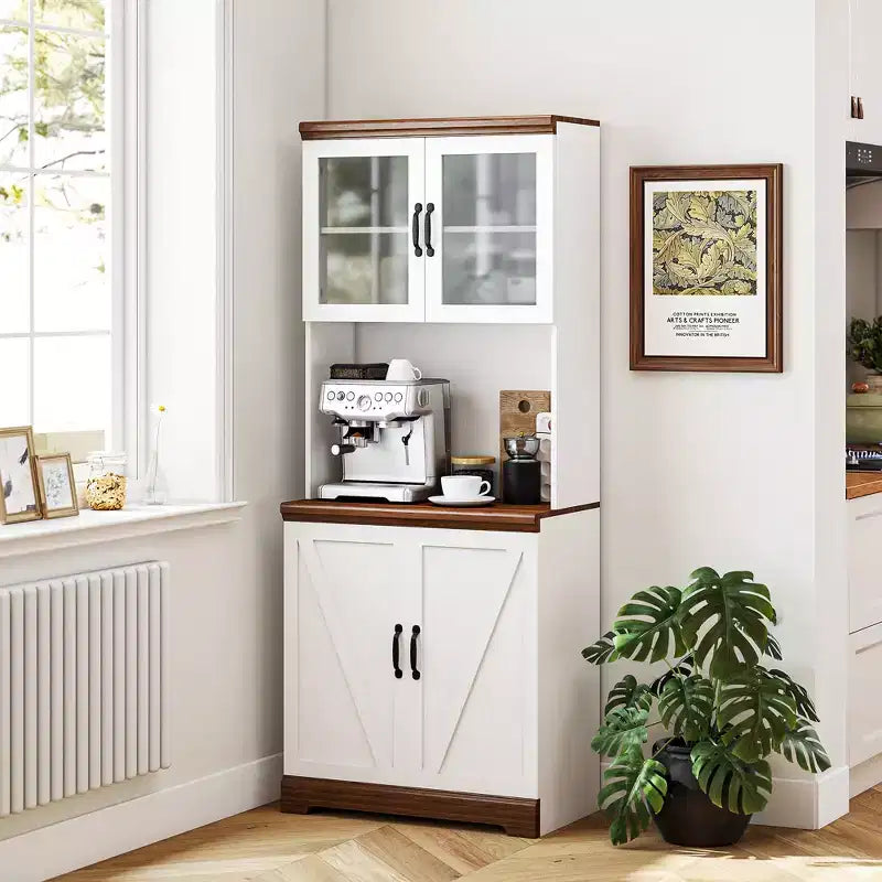 Meuble de rangement pour garde-manger de ferme en MDF avec portes vitrées et étagères réglables 70"H x 28,3"L