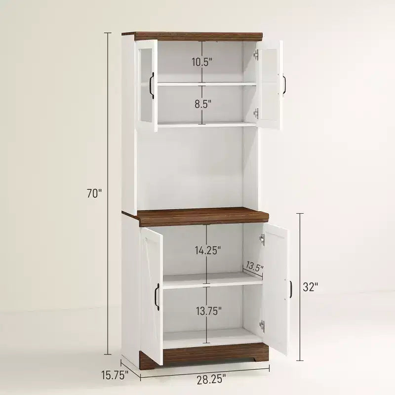 Meuble de rangement pour garde-manger de ferme en MDF avec portes vitrées et étagères réglables 70"H x 28,3"L