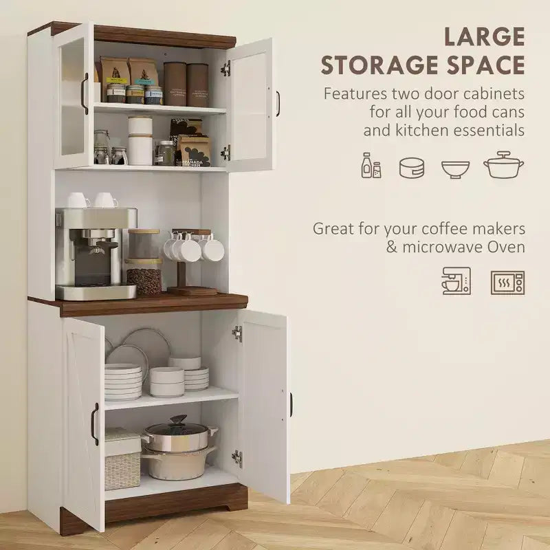 Meuble de rangement pour garde-manger de ferme en MDF avec portes vitrées et étagères réglables 70"H x 28,3"L