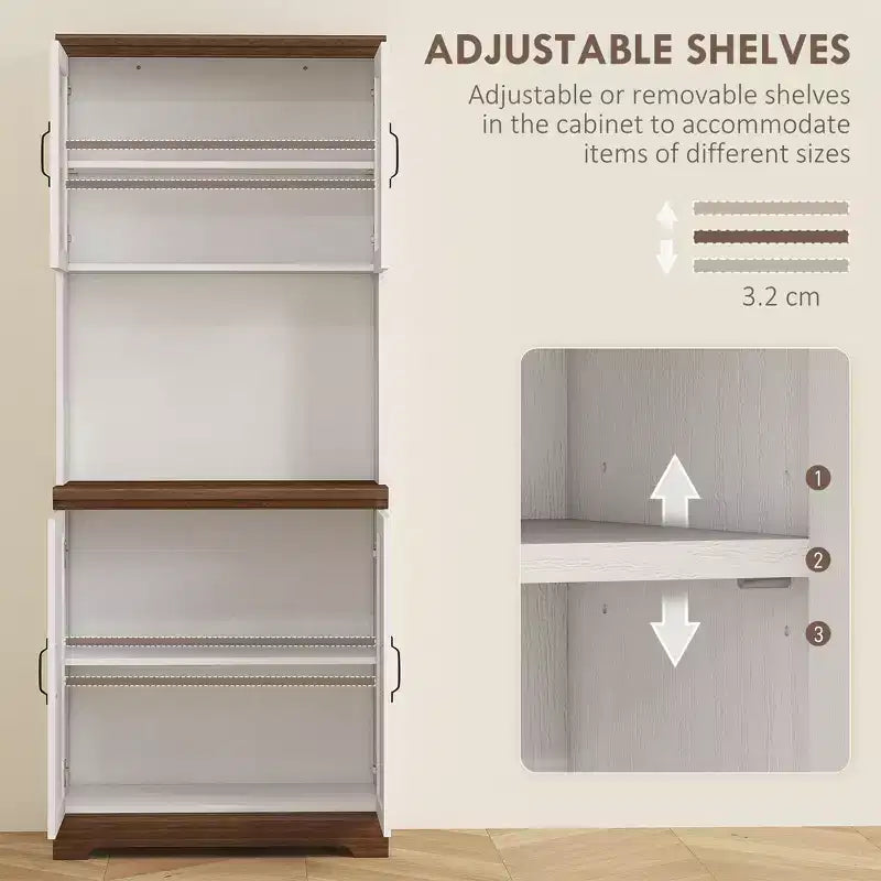Meuble de rangement pour garde-manger de ferme en MDF avec portes vitrées et étagères réglables 70"H x 28,3"L