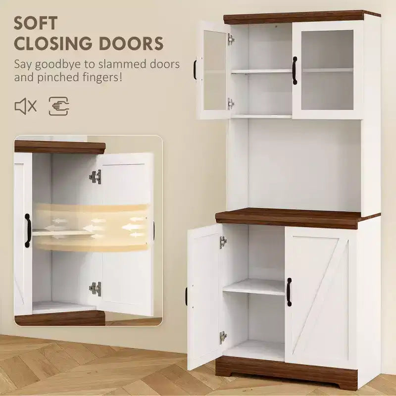 Meuble de rangement pour garde-manger de ferme en MDF avec portes vitrées et étagères réglables 70"H x 28,3"L