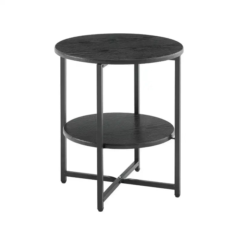 Table d'appoint ronde à 2 niveaux 50 cm de diamètre, étagère en bois et structure en métal