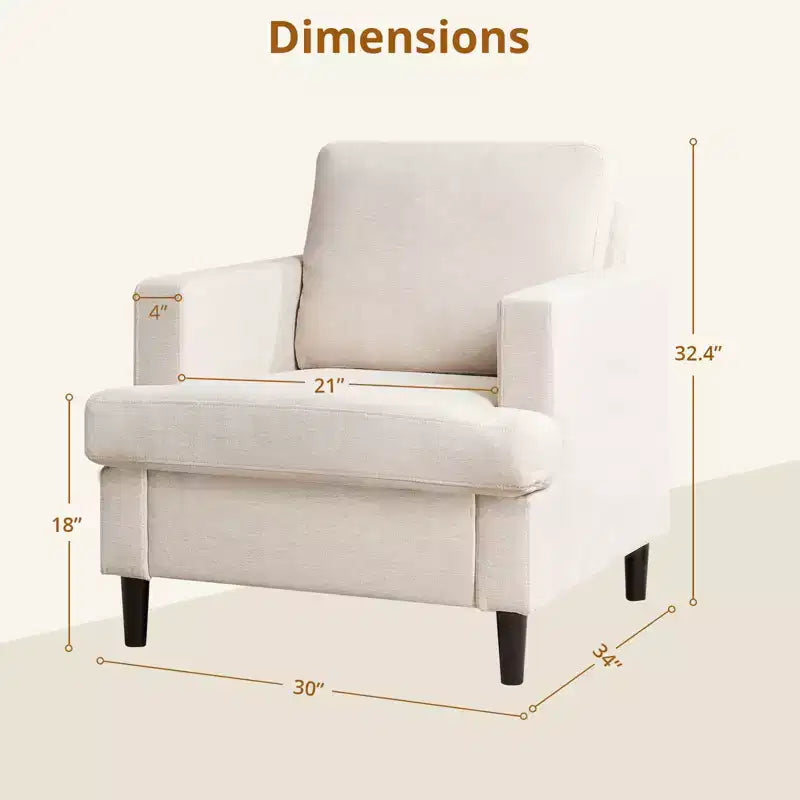 Fauteuil d'appoint rembourré avec pieds en bois de lin 33"H x 30"L