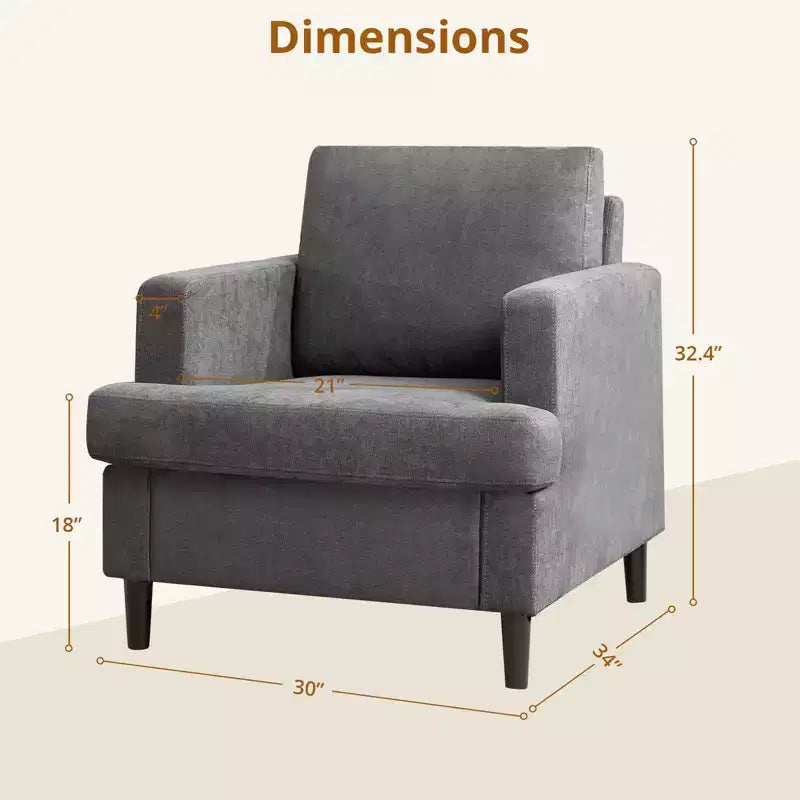 Fauteuil d'appoint rembourré avec pieds en bois de lin 33"H x 30"L