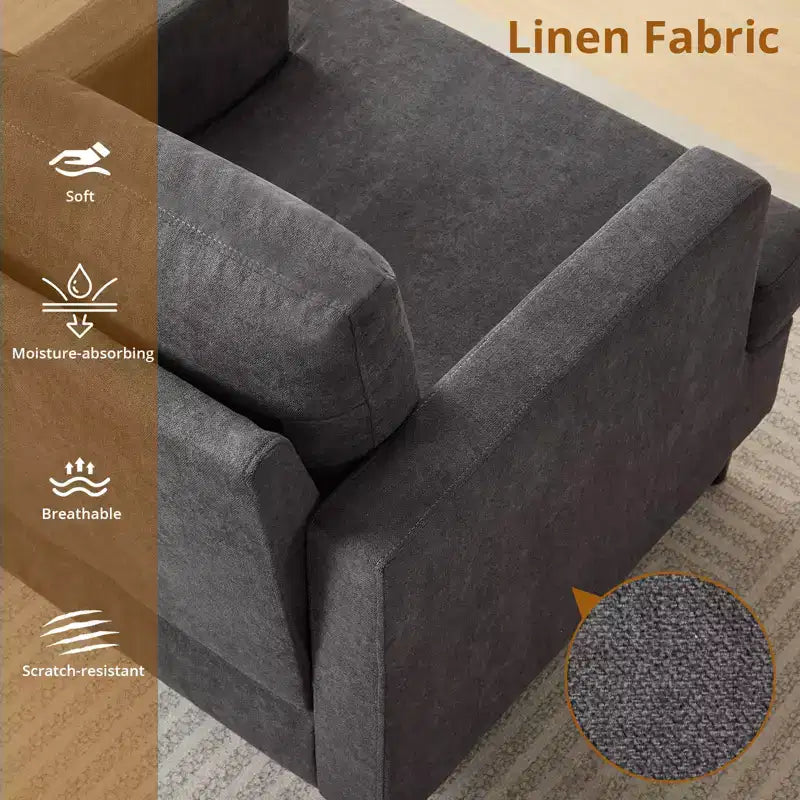 Fauteuil d'appoint rembourré avec pieds en bois de lin 33"H x 30"L