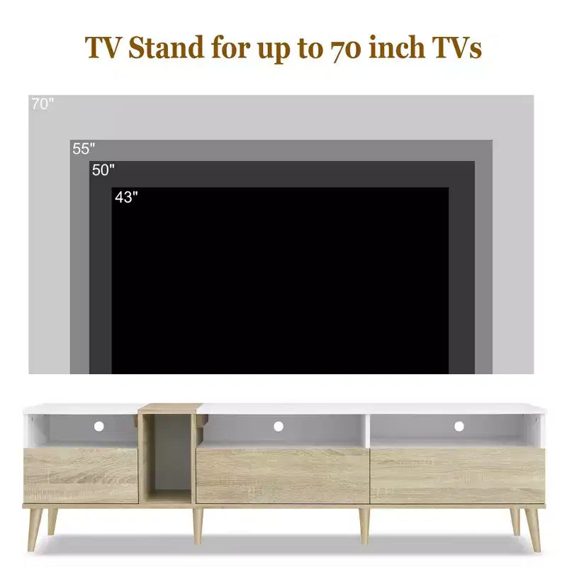 Meuble TV en panneaux de particules avec 3 tiroirs et étagères ouvertes 70,86"L