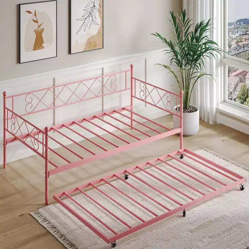 Lit de repos double avec cadre métallique, tête de lit et lattes métalliques 80.12"L