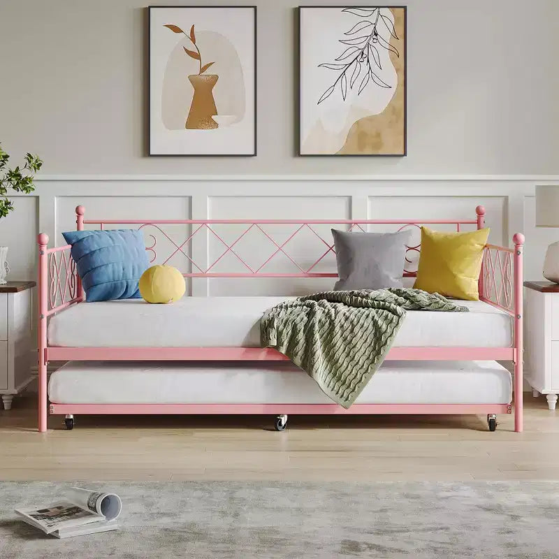 Lit de repos double avec cadre métallique, tête de lit et lattes métalliques 80.12"L