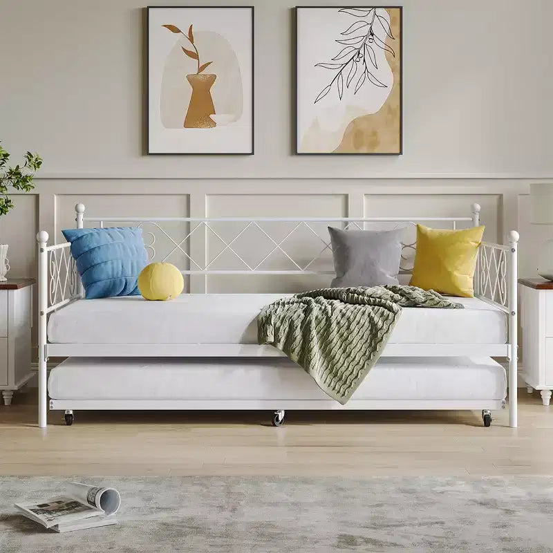 Lit de repos double avec cadre métallique, tête de lit et lattes métalliques 80.12"L