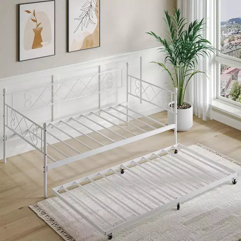 Lit de repos double avec cadre métallique, tête de lit et lattes métalliques 80.12"L