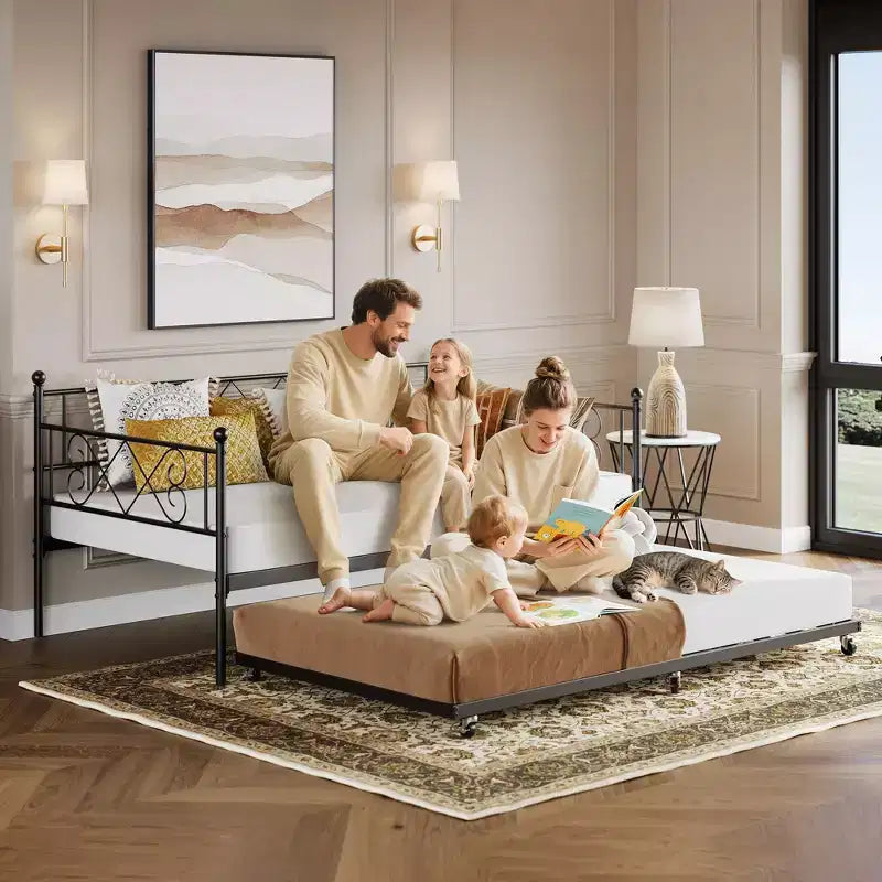 Lit de repos double avec cadre métallique, tête de lit et lattes métalliques 80.12"L