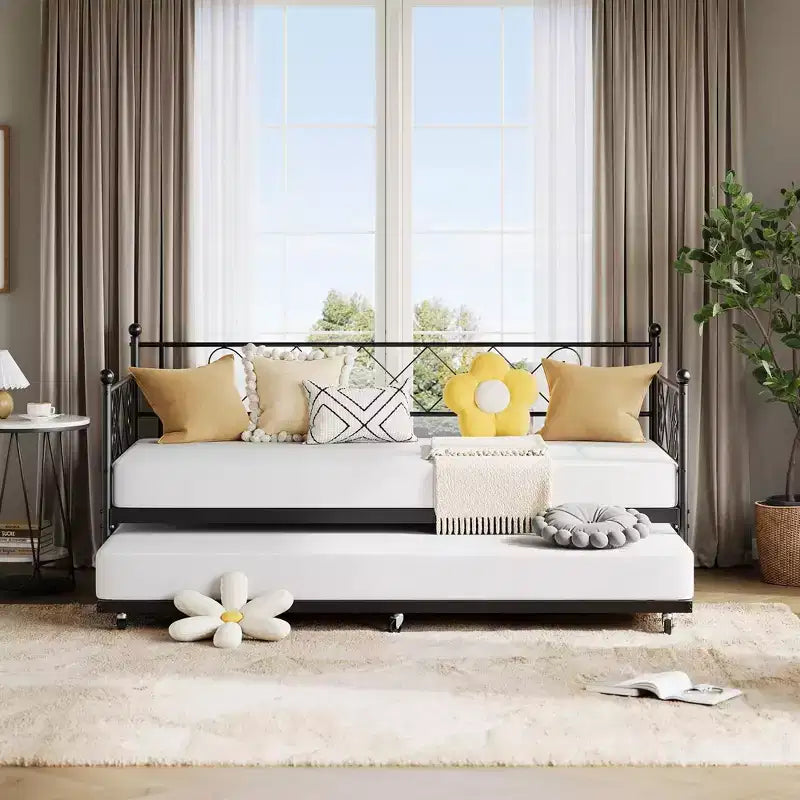Lit de repos double avec cadre métallique, tête de lit et lattes métalliques 80.12"L