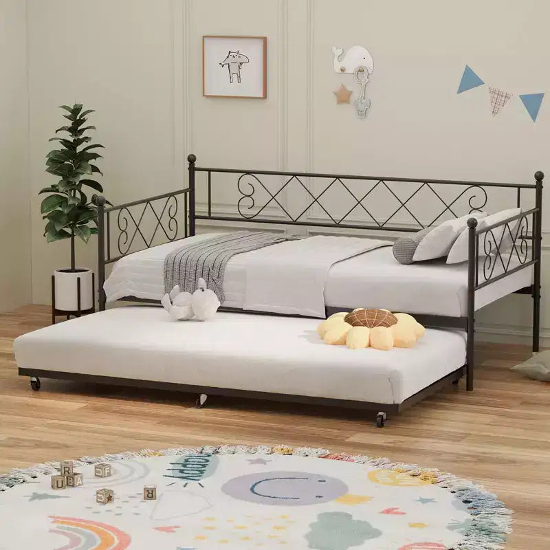 Lit de repos double avec cadre métallique, tête de lit et lattes métalliques 80.12"L