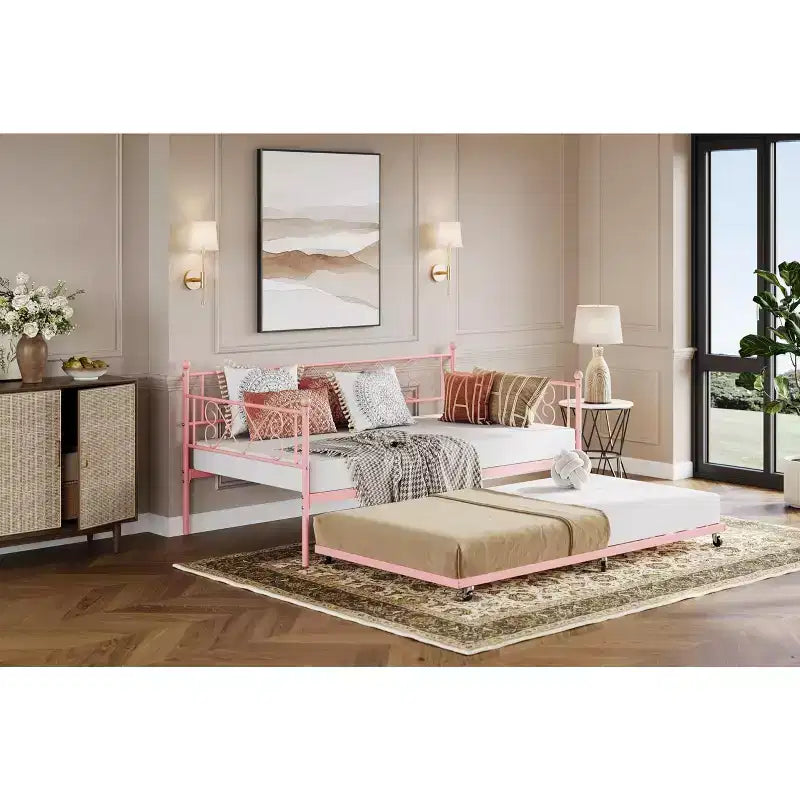 Lit de repos double avec cadre métallique, tête de lit et lattes métalliques 80.12"L
