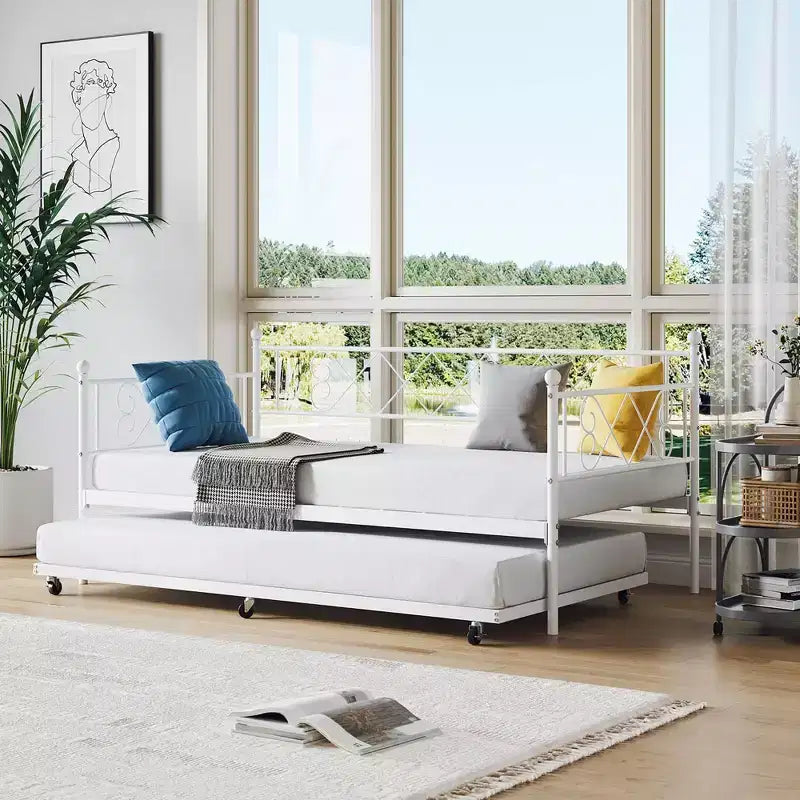 Lit de repos double avec cadre métallique, tête de lit et lattes métalliques 80.12"L