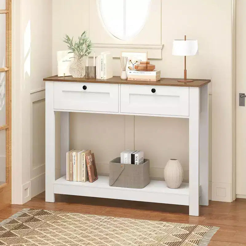 Console en bois avec plateau MDF, 2 tiroirs et étagère 106,7 cm (42 po) de long