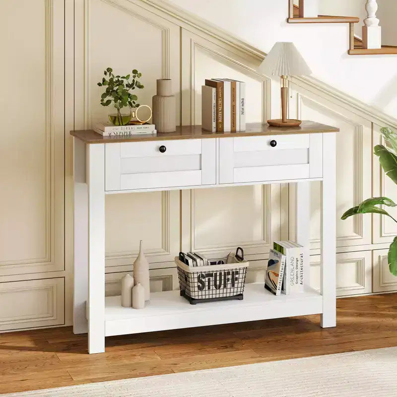 Console en bois avec plateau MDF, 2 tiroirs et étagère 106,7 cm (42 po) de long