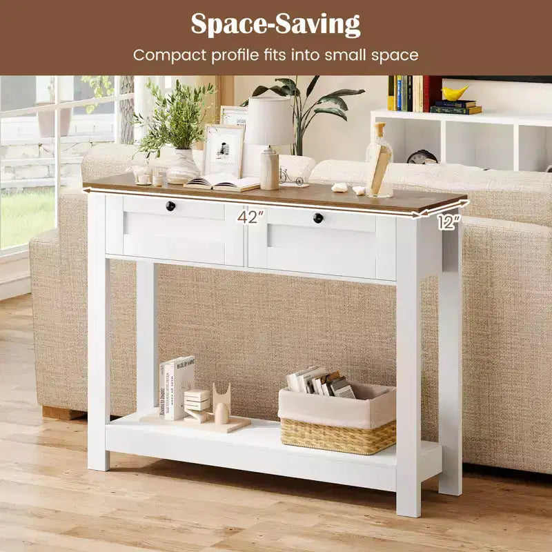 Console en bois avec plateau MDF, 2 tiroirs et étagère 106,7 cm (42 po) de long