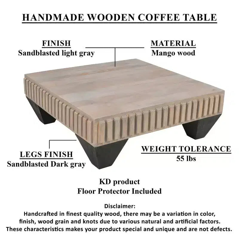 Table basse carrée en bois de manguier 36"L x 36"P x 13"H