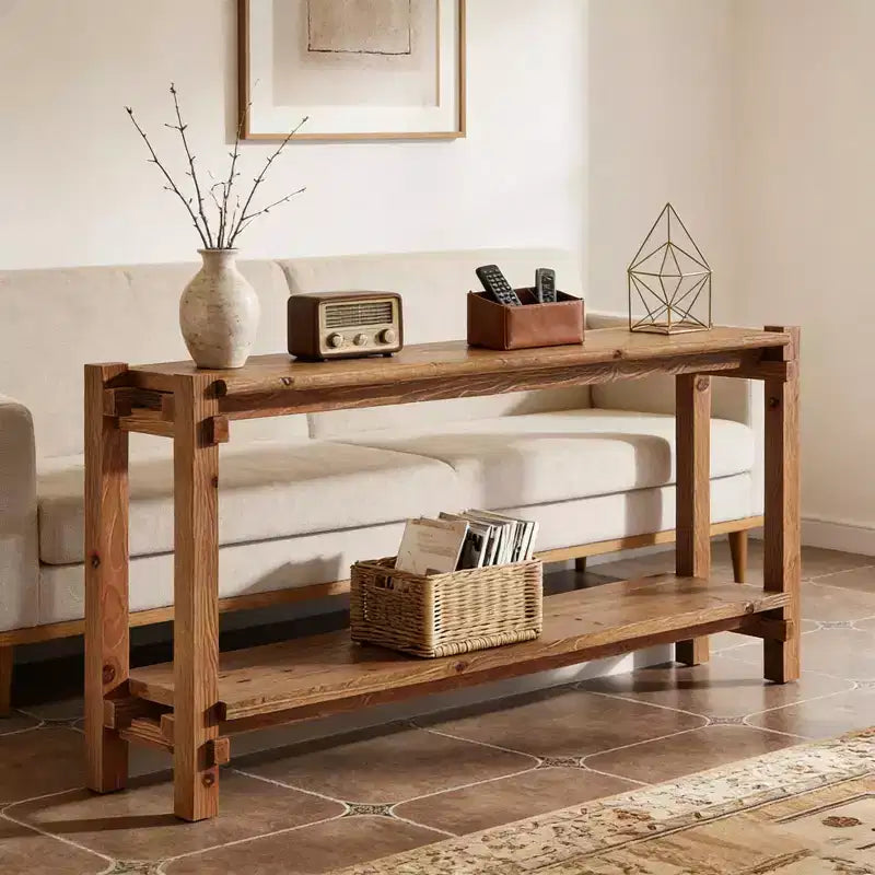 Console de couloir rectangulaire à 2 niveaux en bois 63"L x 31,52"H