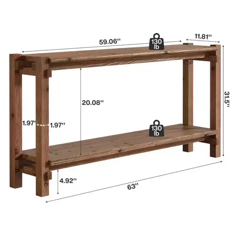 Console de couloir rectangulaire à 2 niveaux en bois 63"L x 31,52"H