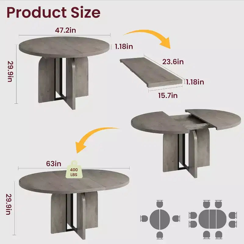 Table de salle à manger ronde extensible en bois 120-160 cm 4-8 places