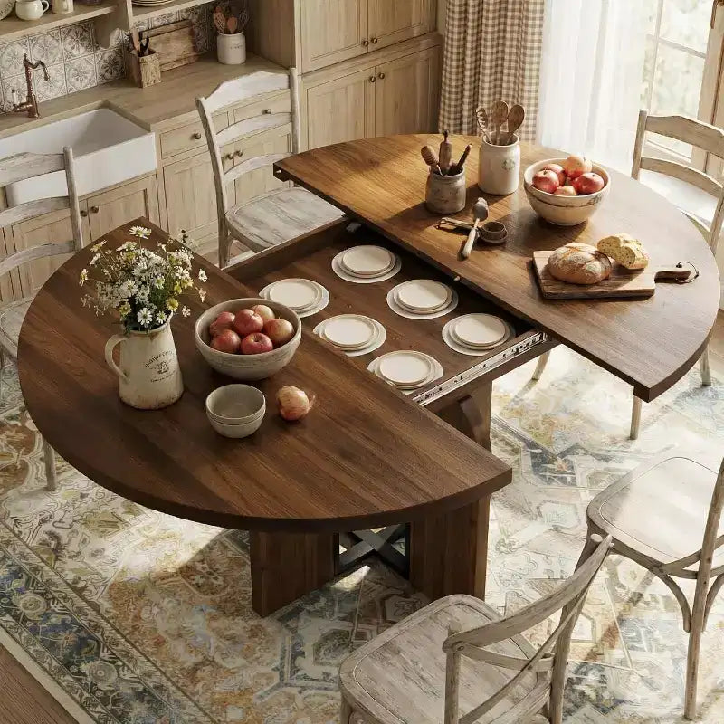 Table de salle à manger ronde extensible en bois 120-160 cm 4-8 places