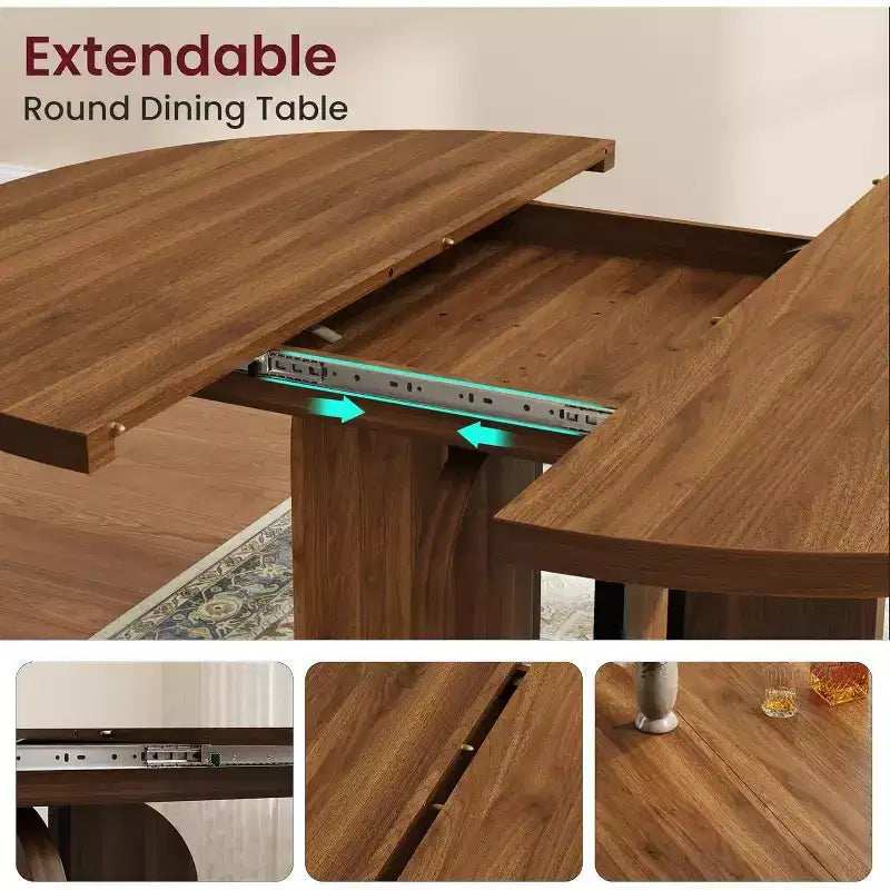 Table de salle à manger ronde extensible en bois 120-160 cm 4-8 places