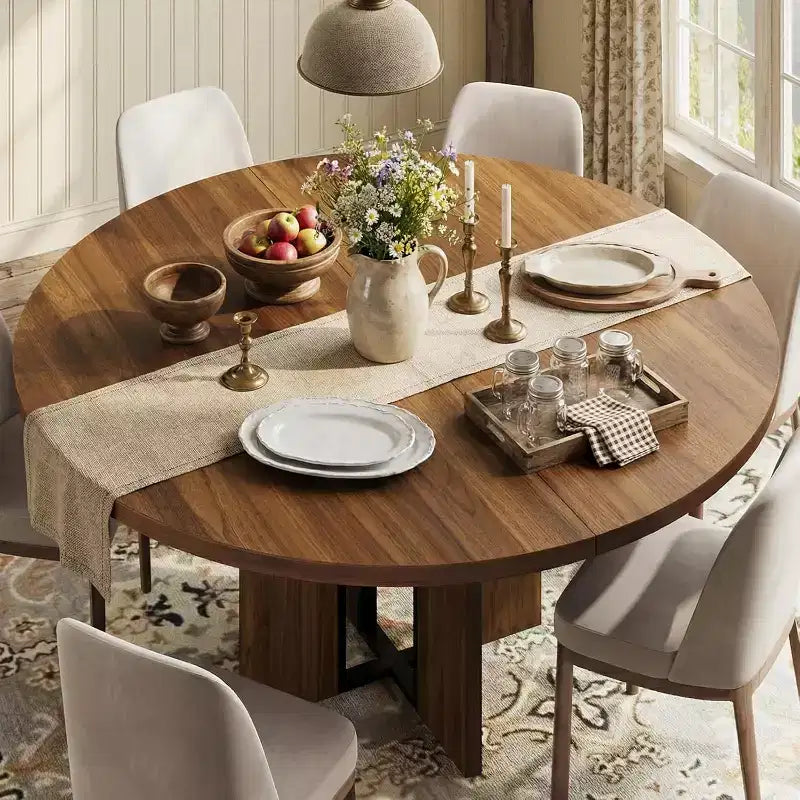 Table de salle à manger ronde extensible en bois 120-160 cm 4-8 places