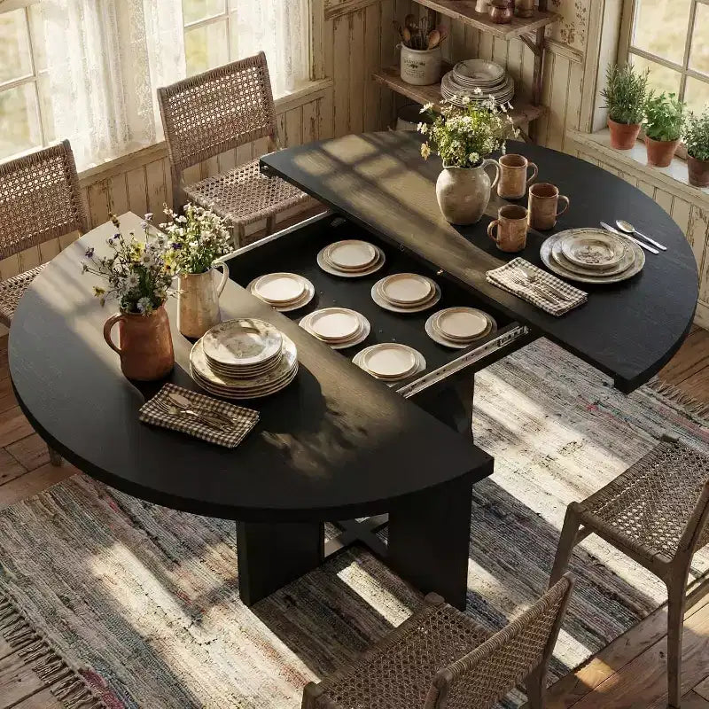Table de salle à manger ronde extensible en bois 120-160 cm 4-8 places