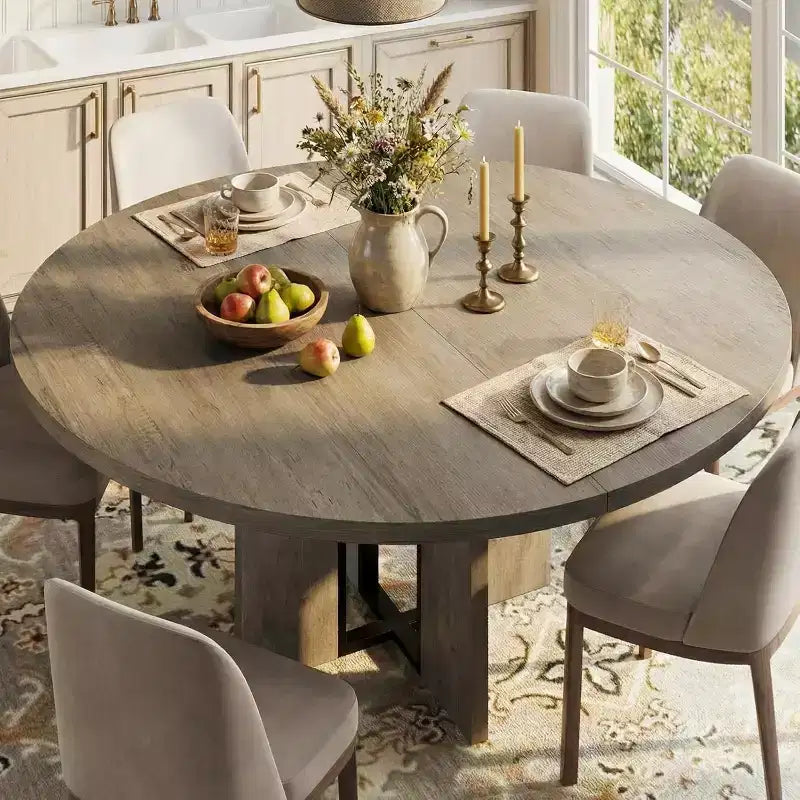 Table de salle à manger ronde extensible en bois 120-160 cm 4-8 places