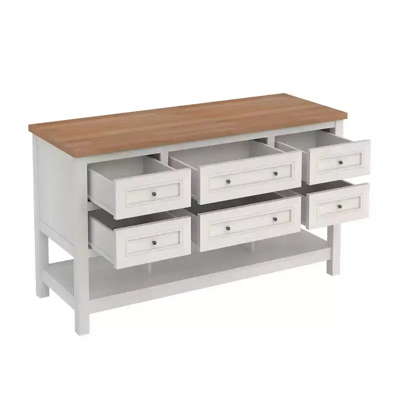 Îlot de cuisine autoportant en MDF avec 6 tiroirs et étagère ouverte 132 cm (L) x 76 cm (H)