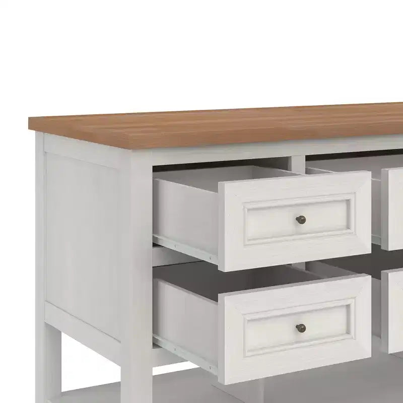 Îlot de cuisine autoportant en MDF avec 6 tiroirs et étagère ouverte 132 cm (L) x 76 cm (H)