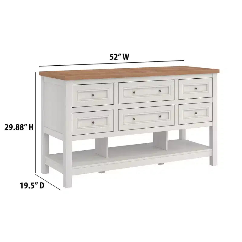 Îlot de cuisine autoportant en MDF avec 6 tiroirs et étagère ouverte 132 cm (L) x 76 cm (H)