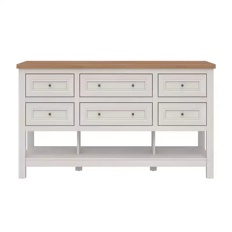 Îlot de cuisine autoportant en MDF avec 6 tiroirs et étagère ouverte 132 cm (L) x 76 cm (H)