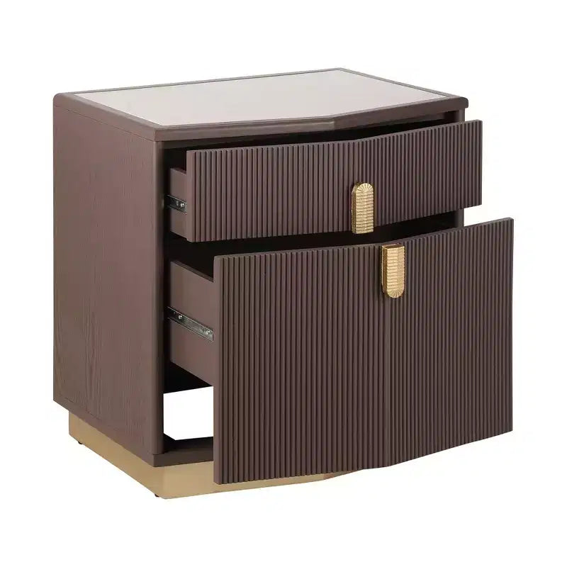 Table de chevet en MDF à 2 tiroirs avec motif à rayures verticales et rails silencieux 55,9 cm L x 61,5 cm H