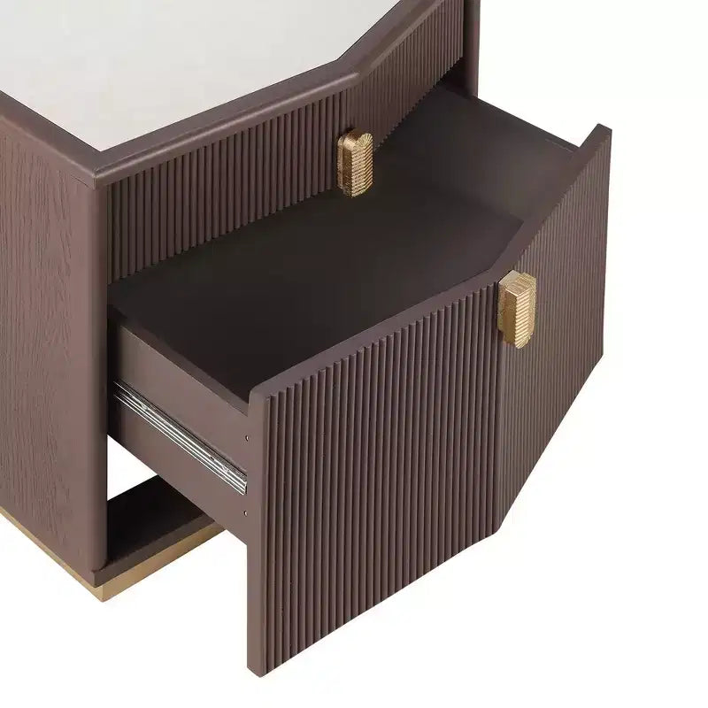 Table de chevet en MDF à 2 tiroirs avec motif à rayures verticales et rails silencieux 55,9 cm L x 61,5 cm H