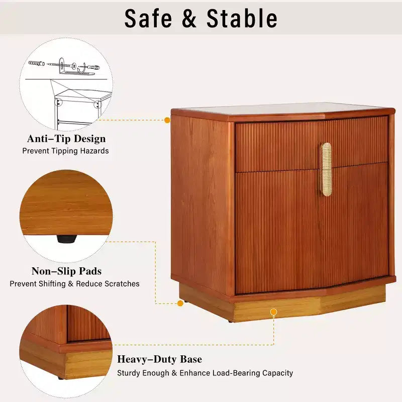 Table de chevet en MDF à 2 tiroirs avec motif à rayures verticales et rails silencieux 55,9 cm L x 61,5 cm H