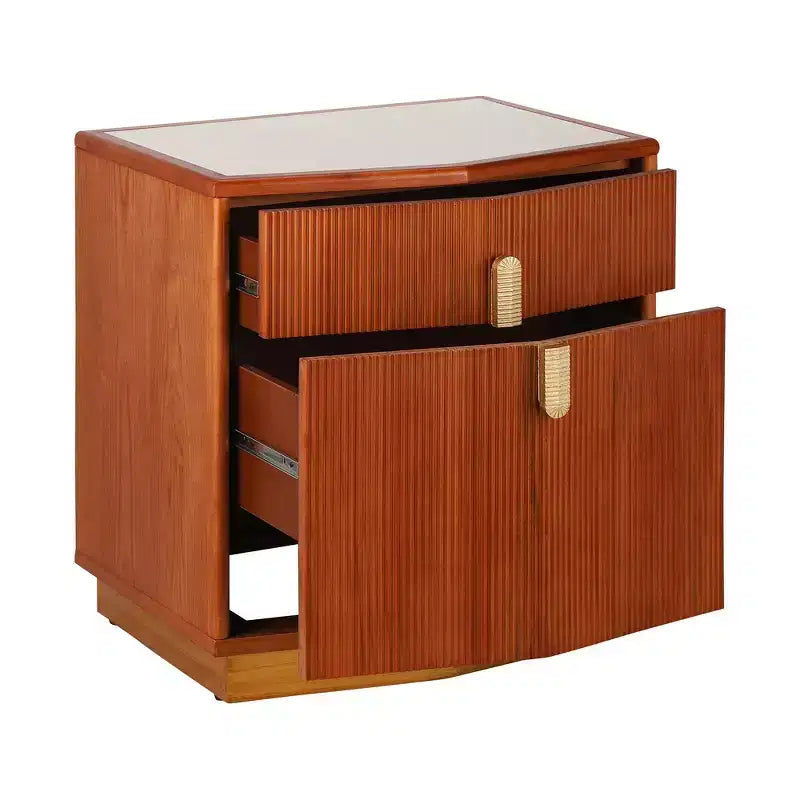 Table de chevet en MDF à 2 tiroirs avec motif à rayures verticales et rails silencieux 55,9 cm L x 61,5 cm H