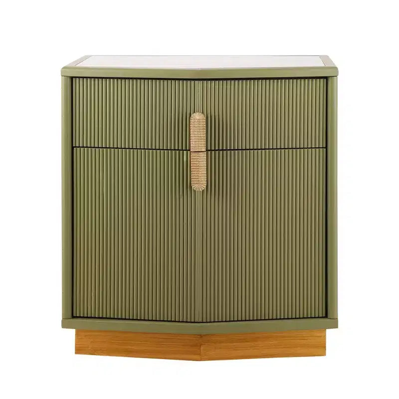 Table de chevet en MDF à 2 tiroirs avec motif à rayures verticales et rails silencieux 55,9 cm L x 61,5 cm H