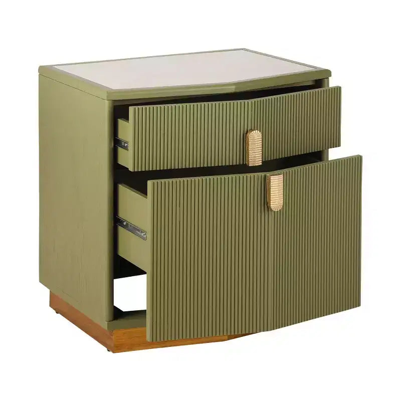 Table de chevet en MDF à 2 tiroirs avec motif à rayures verticales et rails silencieux 55,9 cm L x 61,5 cm H