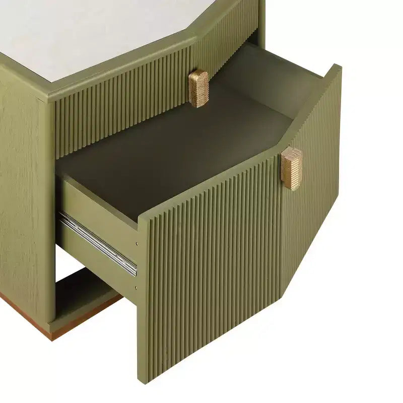 Table de chevet en MDF à 2 tiroirs avec motif à rayures verticales et rails silencieux 55,9 cm L x 61,5 cm H