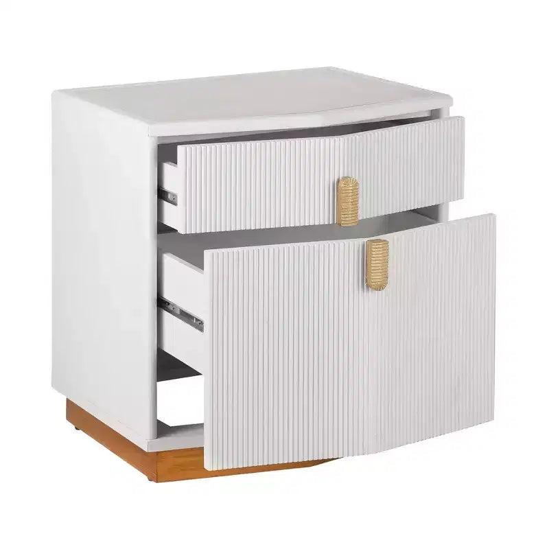 Table de chevet en MDF à 2 tiroirs avec motif à rayures verticales et rails silencieux 55,9 cm L x 61,5 cm H