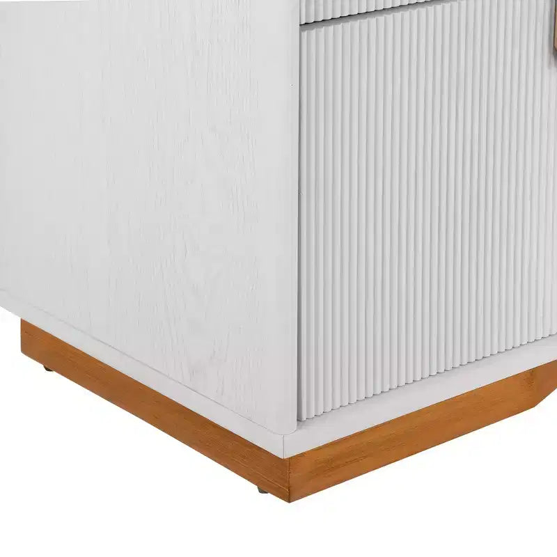 Table de chevet en MDF à 2 tiroirs avec motif à rayures verticales et rails silencieux 55,9 cm L x 61,5 cm H