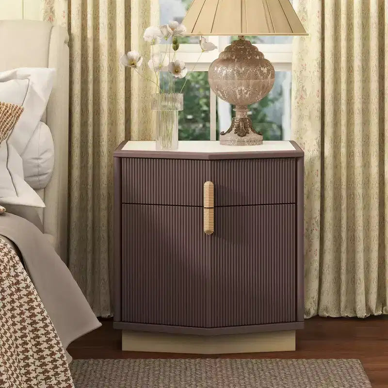 Whisen Nightstand, Bedside Table, End Table with Bulging Design, Vertical Stripes, 2 Drawers, Silent Rails, Anti-Tip Device, Sturdy Base