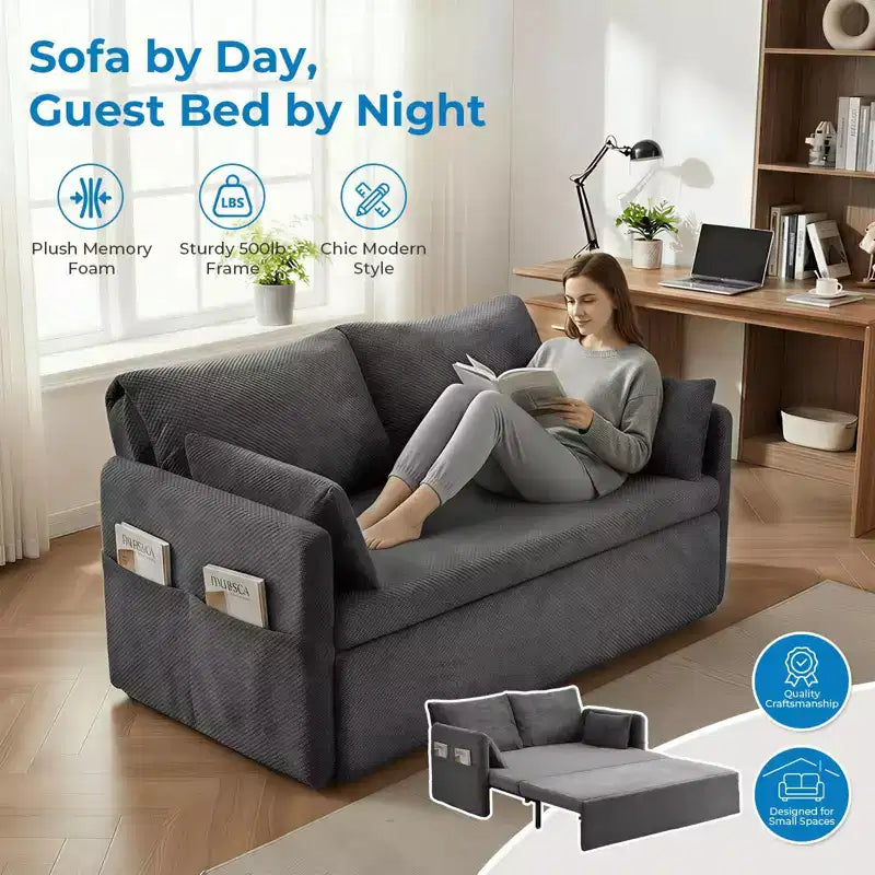 Canapé-lit convertible en MDF, cadre en fer, molletonné à bulles, 169 cm (66,53 po) de large